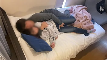 An amateur couple who makes out and fucks the girlfriend they live with all day long from the morning